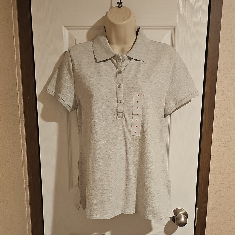 Old Navy Uniform Pique Polo Light Heather Gray Women's Size Small New - Picture 1 of 13